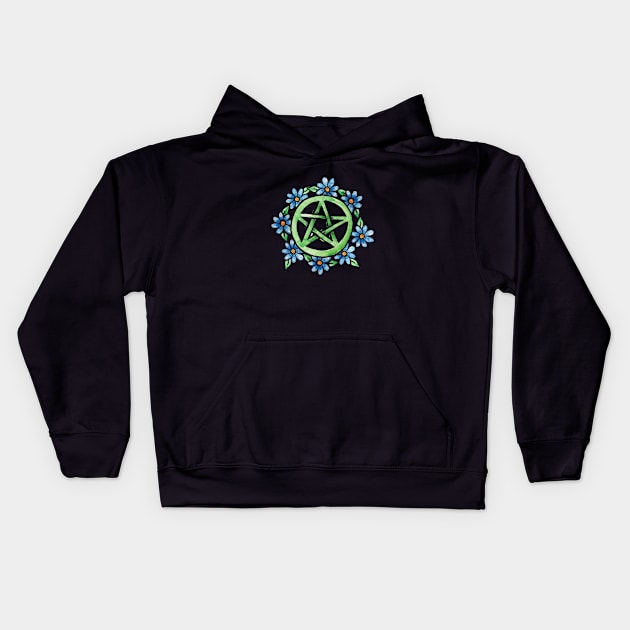 Floral Pentagram Kids Hoodie by bubbsnugg